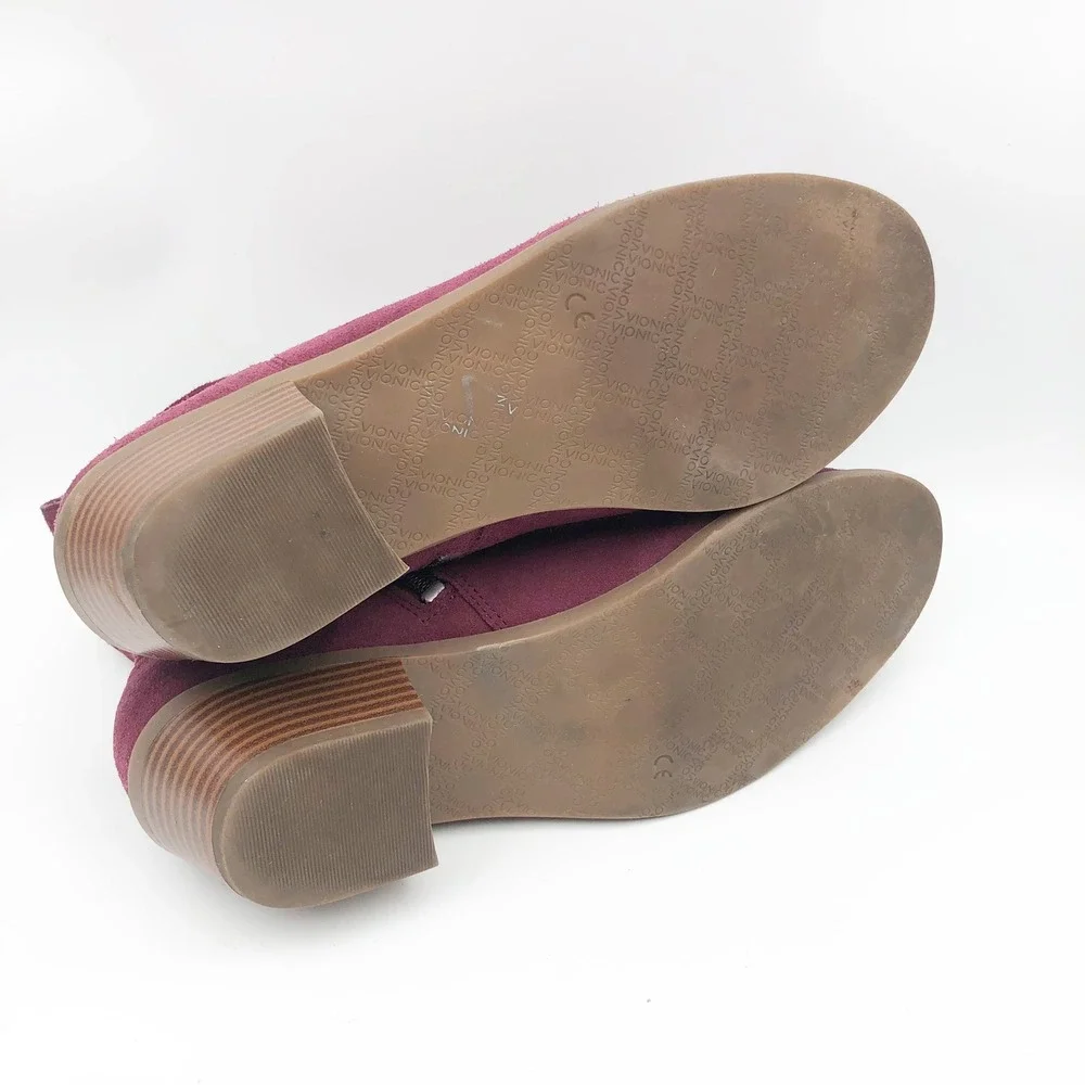Vionic Shoes Womens 9 Vera Suede Ankle Boot Wine Burgundy Low Block Heel Booties